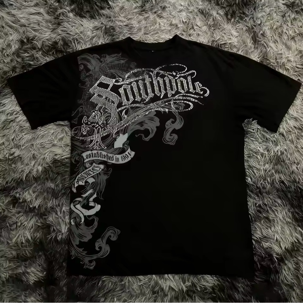 Men's Black gothic  Tee with Gray Graphics